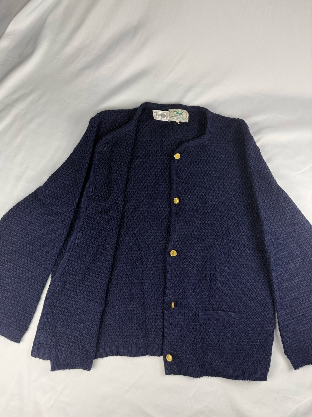 Blarney Woolen Mills Men's Navy Knit Button-Front Wool Sweater Cardigan Vintage